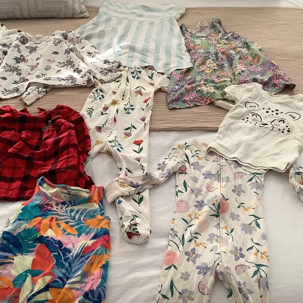 Old Navy Multi-Print Girls Pajama Tops & Mix - Red Plaid, White Hearts, Floral